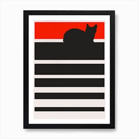 Digital Sunset Cat Art Print