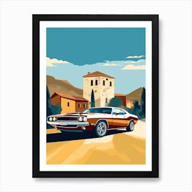 A Dodge Challenger In The Tuscany Italy Illustration 2 Art Print