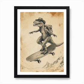 Vintage Baryonyx Dinosaur On A Skateboard 2 Póster