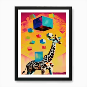 Surrealist Giraffe With Cubes Art Print