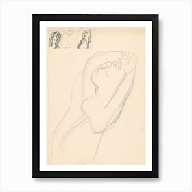 Woman With Raised Hands And Three Sketches, Mikuláš Galanda Art Print