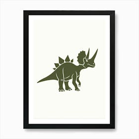 Khaki Green Dinosaur Silhouette Art Print