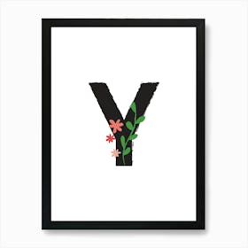 Bedroom Decor White Floral Letters Grey 25 Art Print