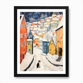 Cat In The Streets Of Bergen   Norway With Snow 3 Art Print