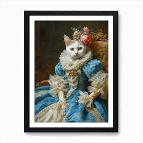 Rococo Style Painting Of Cat In Blue Royal Dress 2 Art Print