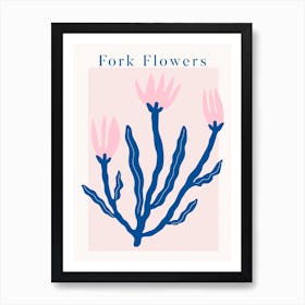 Fork Flowers Blue Art Print