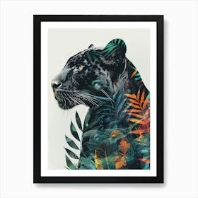 Double Exposure Realistic Black Panther With Jungle 7 Art Print