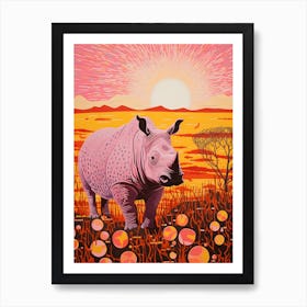 Sunset Geometric Pink Rhino 1 Art Print