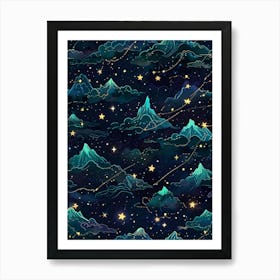 Seamless Pattern With Stars And Clouds 3 Art Print