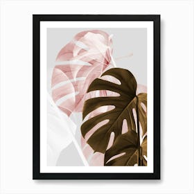 Monstera Leaves metallic Pink and Bronze_2058424 Art Print