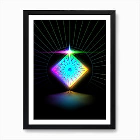 Neon Geometric Glyph in Candy Blue and Pink with Rainbow Sparkle on Black n.0267 Art Print