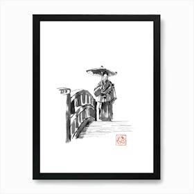 Samurai On The Bridge Art Print