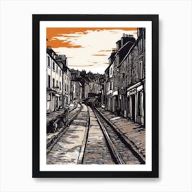 Painting Of Edinburgh Scotland With A Cat In The Style Of Line Art 4 Art Print