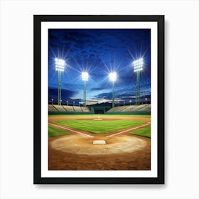 Baseball Stadium At Night Art Print