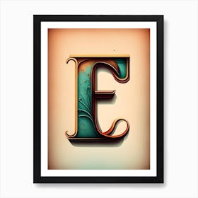 E, Letter, Alphabet Retro Drawing 3 Art Print