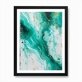 Acrylic Painting Of An Abstract Design Featuring Dirty Watercolor Splashes Blending Teal Green An (4) Art Print