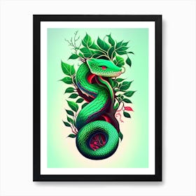 Emerald Tree Boa Tattoo Style Art Print