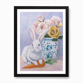 Chinoiserie Rabbit And Carrot Art Print