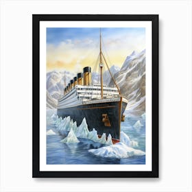 Titanic Ship In Icebergs2 Art Print