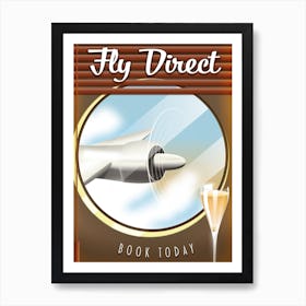 Fly Direct Book Today Retro flight  Art Print