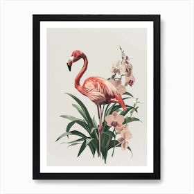 Jamess Flamingo And Orchids Minimalist Illustration 3 Art Print