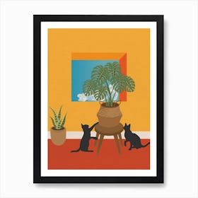 Minimal art Cats And Plants Art Print