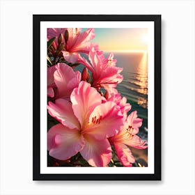 Pink Azalea Flowers At Sunrise Art Print