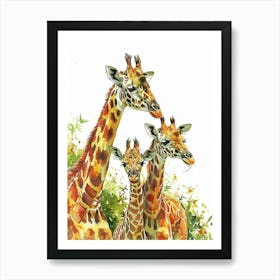Giraffe Family Watercolour 3 Art Print