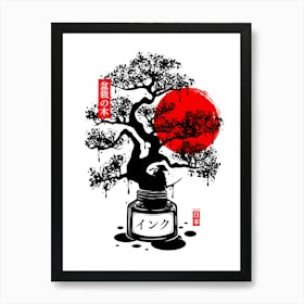 Black Bonsai Japanese Ink Art Print