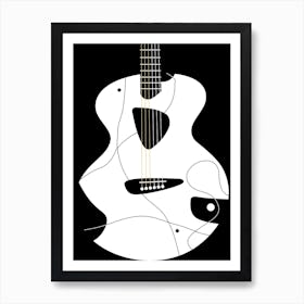 Black and White Acoustic Guitar Illustration 1 Art Print