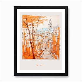 Girona Spain Orange Drawing Poster Art Print