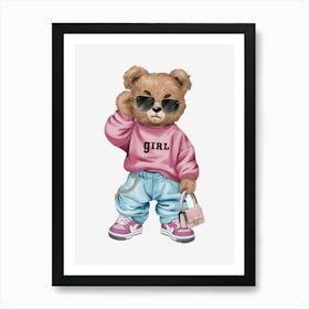 Girl Teddy Bear Art Print