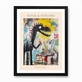 Abstract Dinosaur Eating At A Table Poster Art Print