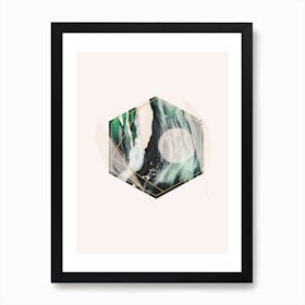 Green and Beige Geometric Hex Art Print