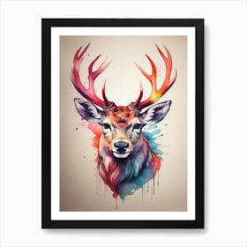 Watercolor Deer Head Art Print