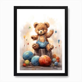 Gymnastics Teddy Bear Painting Watercolour 3 Art Print