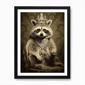 Vintage Portrait Of A Guadeloupe Raccoon Wearing A Crown 1 Art Print