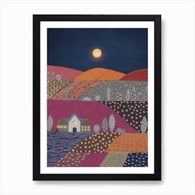 Midnight And Patterned Hills Art Print