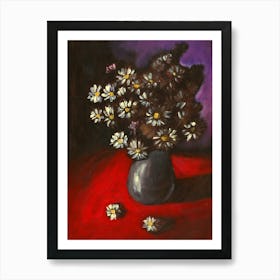 Camomiles On Red - floral flowers red purplve vertical Anton Maliar classic impressionism Art Print