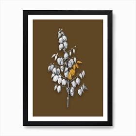 Vintage Adams Needle Black and White Gold Leaf Floral Art on Coffee Brown n.0727 Art Print