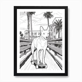 Basenji Dog Skateboarding Line Art 2 Art Print