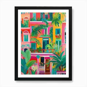 Colorful building and tropical plants Art Print