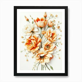 Bouquet Of Orange And White Flowers Art Print