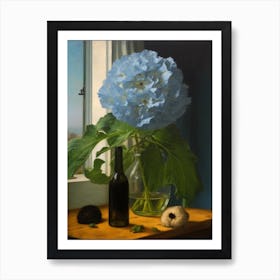 Painting Of A Still Life Of A Delphinium With A Cat, Realism 3 Art Print