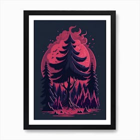 A Fantasy Forest At Night In Red Theme 87 Art Print