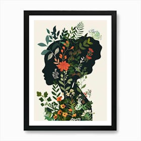 Silhouette Of A Woman With Flowers 5 Art Print