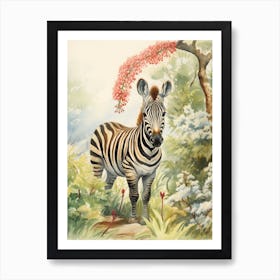 Storybook Animal Watercolour Zebra 2 Art Print