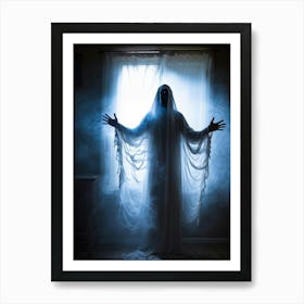 Ghostly Apparition Shrouded In Ethereal Veil Representing Religious Blindness Man Trapped In A Curt (4) Art Print