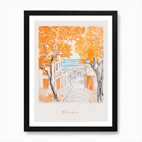 Rhodes Greece Orange Drawing Poster Art Print