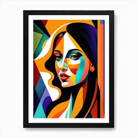 Abstract Geometric Cubism Woman Portrait Pablo Picasso Style (16) Art Print